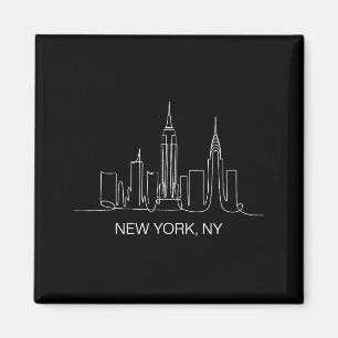 Nieuwe York Stad Silhouet Lijn Kunst Tekening Nyc  Magneet