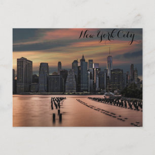 Nieuwe York Stad Silhouet Zonsondergang Foto Briefkaart
