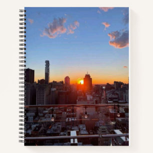 Nieuwe York Stad Silhouette Zonsondergang Dak View Notitieboek