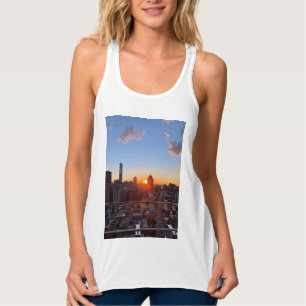 Nieuwe York Stad Silhouette Zonsondergang Dak View Tanktop