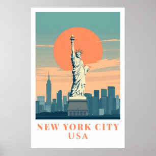 Nieuwe York Stad Standbeeld van Liberty Vintage Re Poster