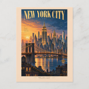 Nieuwe York Stad Zonsondergang Illustratie Reis Ku Briefkaart