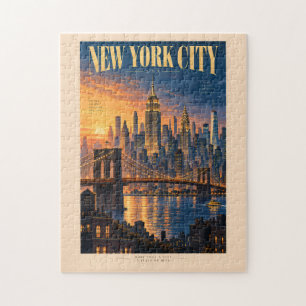Nieuwe York Stad Zonsondergang Illustratie Reis Ku Legpuzzel