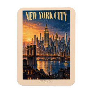 Nieuwe York Stad Zonsondergang Illustratie Reis Ku Magneet