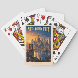Nieuwe York Stad Zonsondergang Illustratie Reis Ku Pokerkaarten