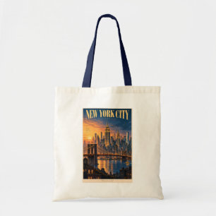 Nieuwe York Stad Zonsondergang Illustratie Reis Ku Tote Bag