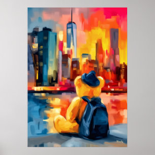 Nieuwe York Teddy Fauvist Manhattan Silhouette Pri Poster