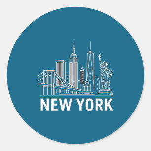 Nieuwe Yorkse Silhouet Met Beeld Van De Vrijheid W Ronde Sticker
