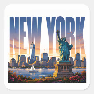 Nieuwe Yorkse Silhouette Liberty Waterfront Uitzic Vierkante Sticker