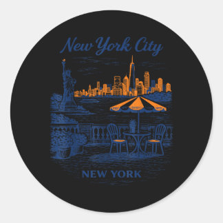 Nieuwe Yorkse stad vintage reis scenische illustra Ronde Sticker