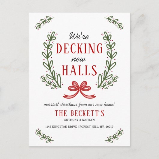 Nieuwe zalen decoderen | Moderne Wreath Moving Hol Aankondigingskaart (Voorkant)