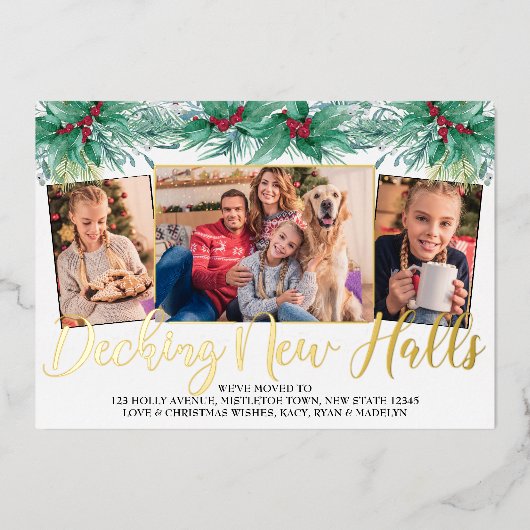 Nieuwe zalen Holly en Mistletoe 3 Foto decoderen Folie Feestdagenkaart (Voorkant)