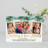 Nieuwe zalen Holly en Mistletoe 3 Foto decoderen Folie Feestdagenkaart (Staand Voorkant)