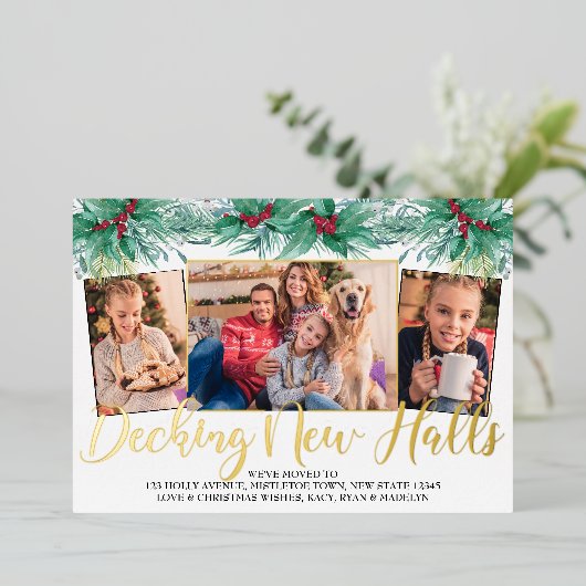 Nieuwe zalen Holly en Mistletoe 3 Foto decoderen Folie Feestdagenkaart (Staand Voorkant)