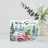 Nieuwe zalen met kerstrood vrachtwagen in bedwang feestdagenkaart (Staand voorkant)