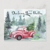 Nieuwe zalen met kerstrood vrachtwagen in bedwang feestdagenkaart (Voorkant)