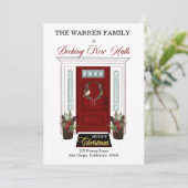 Nieuwe zalen rode kerstfoto's die de deur verlaten aankondiging (Staand voorkant)