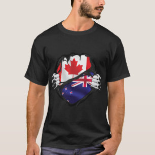 Nieuwe Zealander Canadian Hands Ripped Roots Flag T-shirt