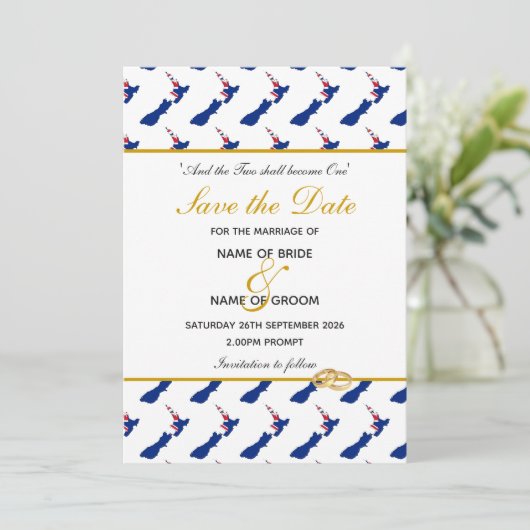 NIEUWE-ZEELAND Speciale Gebeurtenis Trouwfeest Save The Date (Staand voorkant)