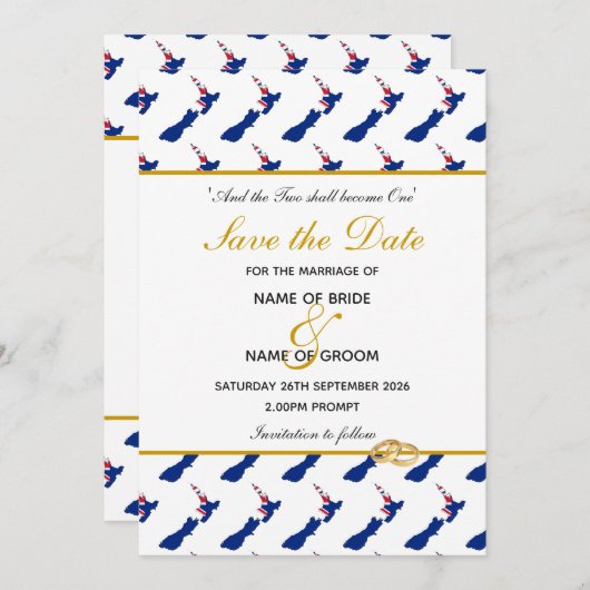 NIEUWE-ZEELAND Speciale Gebeurtenis Trouwfeest Save The Date (Voorkant / Achterkant)