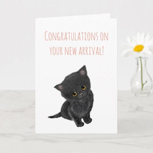 Nieuwe zwarte kitten-felicitaties kaart (Kleine Plant)