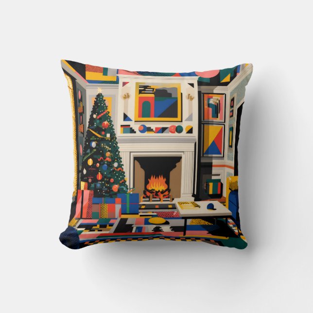 Nieuwegolf 1980s Pop Art Kerstmis Kussen (Voorkant)