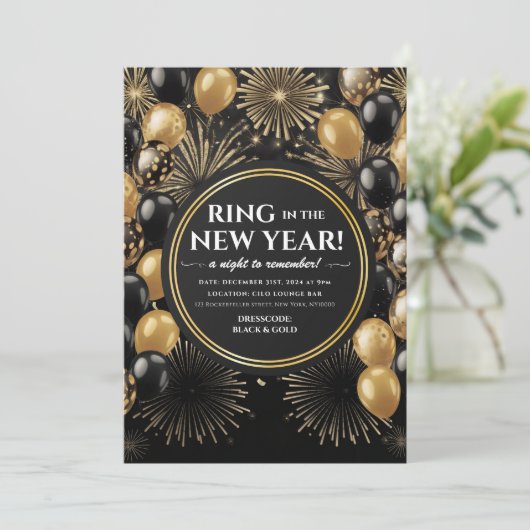 Nieuwejaarfeest Black Gold-feest uitnodiging (Staand voorkant)