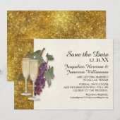 Nieuwejaars Champagne Glas Druiven Bewaar de Datum Kaart (Voorkant / Achterkant)