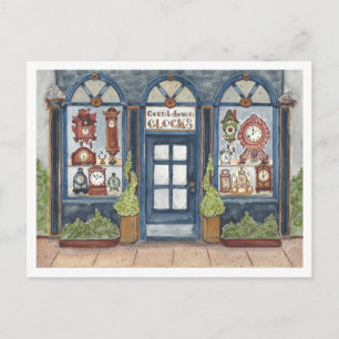 Nieuwejaars Vintage Klok Winkel Watercolor Briefkaart