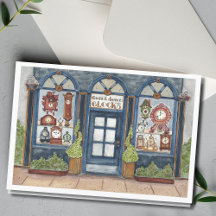 Nieuwejaars Vintage Klok Winkel Waterverfschilderi