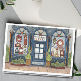 Nieuwejaars Vintage Klok Winkel Waterverfschilderi Kaart