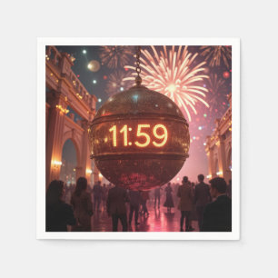 Nieuwejaarsavond aftelklok met vuurwerk servet