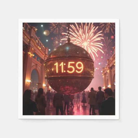 Nieuwejaarsavond aftelklok met vuurwerk servet (Voorkant)