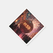 Nieuwejaarsavond aftelklok met vuurwerk servet (Hoek)