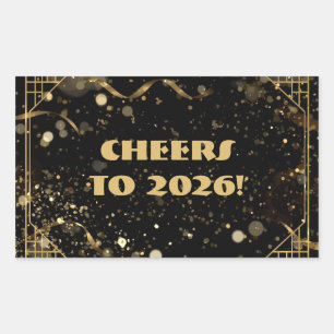 Nieuwejaarsavond Favor Tag   Elegante Zwart & Goud Rechthoekige Sticker