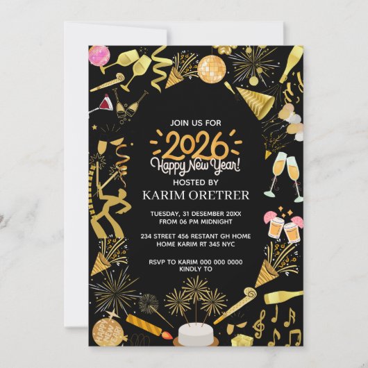 Nieuwejaarsavond Feest Uitnodiging Template, Thema (Voorkant)