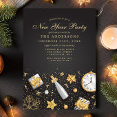 Nieuwejaarsfeest Champagne Confetti Goud Zwart Kaart