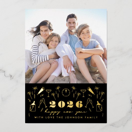 Nieuwejaarsiconen Foto Folie Feestdagenkaart (Voorkant)