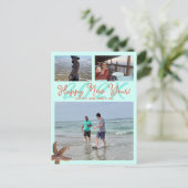 Nieuwejaarskaart met strandthema en gedateerde fot feestdagenkaart (Staand voorkant)
