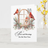 Nieuwejaarsvrede en Zegen Kardinaalvogels Kaart (Gele Bloem)