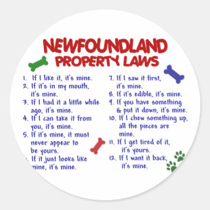NIEUWFOUNDLAND Eigendomwetten 2 Ronde Sticker