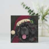Nieuwfoundlandse puppy-hond met kerstmuts feestdagenkaart (Staand voorkant)