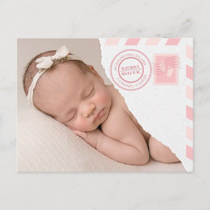 Nieuwgeboren Baby Meisje Aankondiging Briefkaart