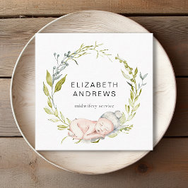 Nieuwgeborene-eucalyptus-krans, modern visitekaart vierkante visitekaartje