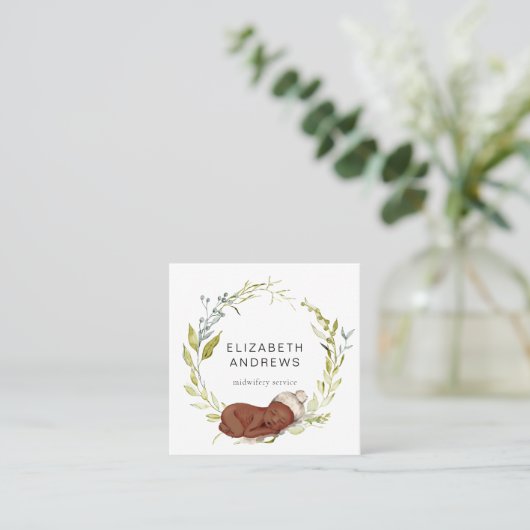 Nieuwgeborene-eucalyptus-krans, modern visitekaart vierkante visitekaartje (Staand voorkant)
