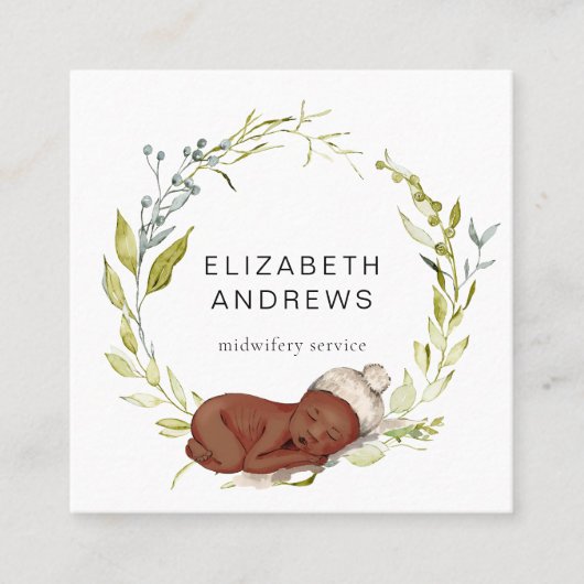 Nieuwgeborene-eucalyptus-krans, modern visitekaart vierkante visitekaartje (Voorkant)