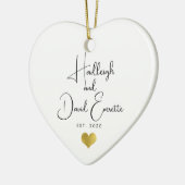 Nieuwgetrouwd Datum Ingesteld Script Gouden Hart Keramisch Ornament (Links)