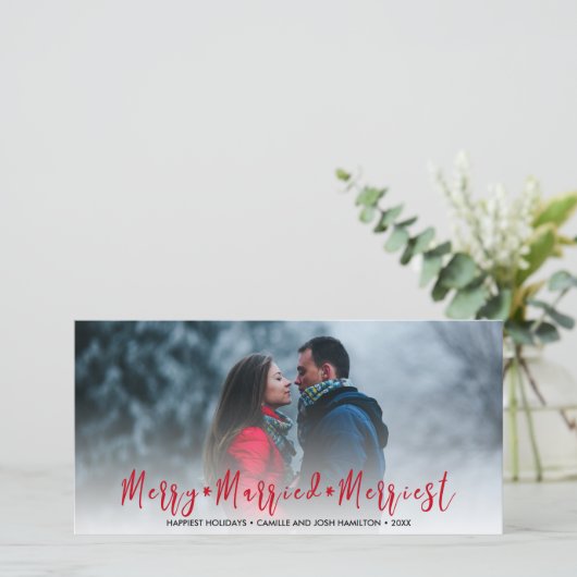 Nieuwgetrouwd Net Getrouwd Kerstvakantie Foto Feestdagenkaart (Staand voorkant)