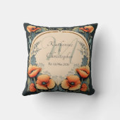 Nieuwgetrouwd Vintage Bloem Monogram Klaproos Art  Kussen (Achterkant)