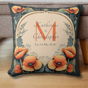 Nieuwgetrouwd Vintage Bloemend Monogram Klaproos A Kussen
